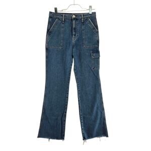 Hudson Faye Wide Leg Cargo Jeans Womens 29 High Rise Raw Hem Medium Wash Stretch